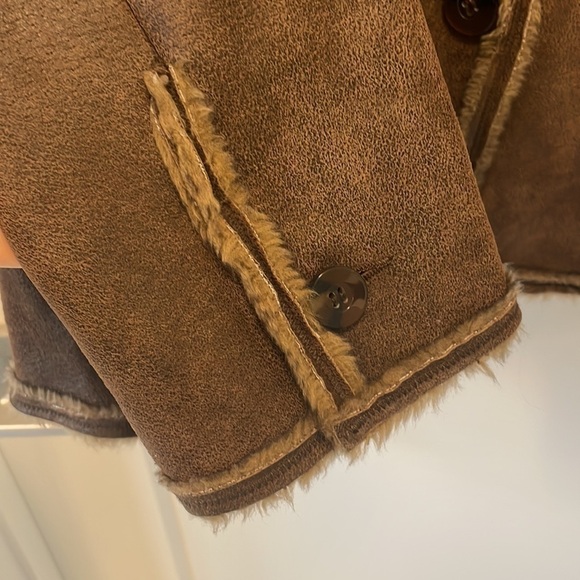 SzM Danier Brown Antiqued Leather Blazer 3 Button Barn jacket faux fur line EUC - Picture 6 of 13